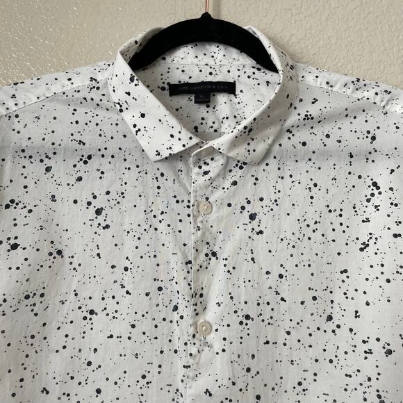 John Varvatos Shirt Mens XL White Black Paint Splatter Cotton Grunge Star USA - Picture 4 of 12